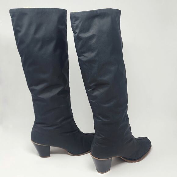 Golo Boots Women 8M Vintage 1970s Black Nylon Sheepskin Fold Over Waterproof - Picture 7 of 13
